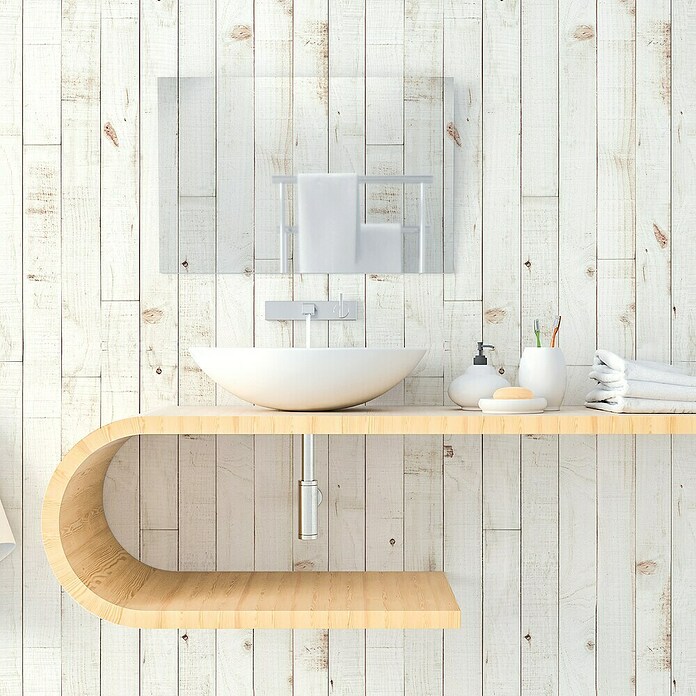 Papel pintado de vinilo autoadhesivo Madera (Blanco, L x An: 280 x 65 cm) | BAUHAUS