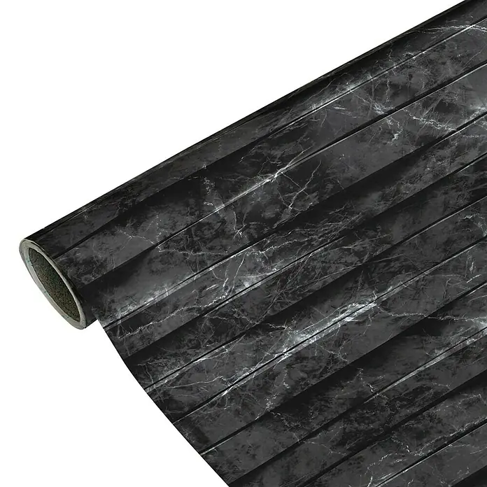 Papel pintado de vinilo autoadhesivo Carrara - Negro, L x An: 280 x 65 cm - Un rollo de papel para estantes de mármol negro con textura de vetas de madera. Perfecto para decorar con estilo superficies y muebles.