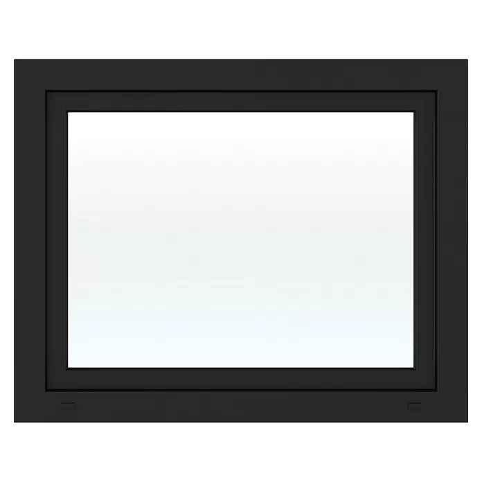 Solid Elements Kunststofffenster Basic - 100 x 80 cm, Verglasung: 2-fach, DIN Anschlag: Rechts, Außen: Anthrazit Sandstruktur, Innen: Weiß - Schwarzer rechteckiger Fensterrahmen.