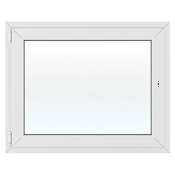 Solid Elements Kunststofffenster Basic - 100 x 80 cm, Verglasung: 2-fach, DIN Anschlag: Links, Außen: Anthrazit Sandstruktur, Innen: Weiß - Geschlossenes weißes Fenster mit klarer Glasscheibe, Scharniere links, Griff rechts.