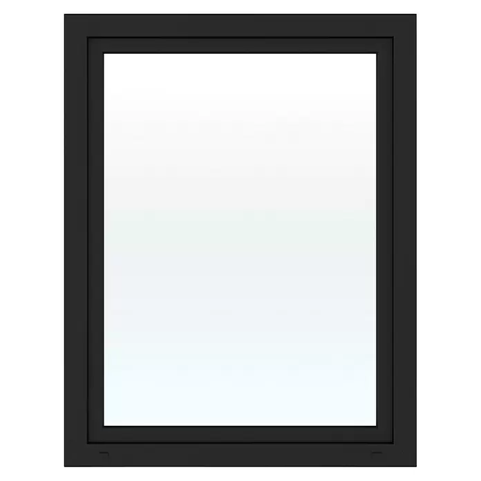Solid Elements Kunststofffenster Basic - 105 x 135 cm, Verglasung: 2-fach, DIN Anschlag: Links, Außen: Anthrazit Sandstruktur, Innen: Weiß - Schwarzer Fensterrahmen mit klarer Scheibe.
