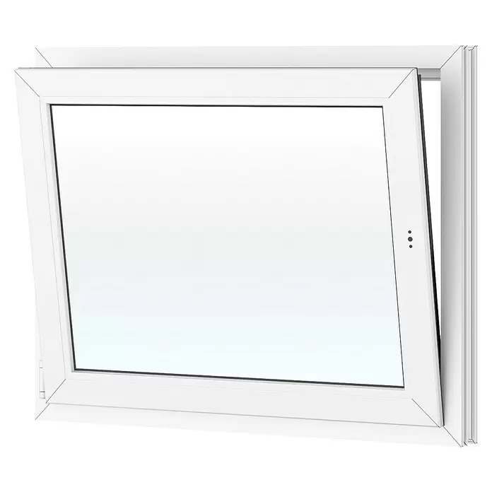 Solid Elements Kunststofffenster Basic - 100 x 80 cm, Verglasung: 2-fach, DIN Anschlag: Links, Außen: Anthrazit Sandstruktur, Innen: Weiß - Weißes Kunststoff-Kipp-Drehfenster, leicht geöffnet zur Belüftung.