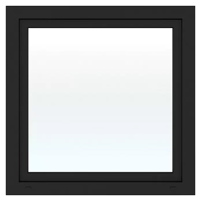 Solid Elements Kunststofffenster Basic - 100 x 100 cm, Verglasung: 2-fach, DIN Anschlag: Links, Außen: Anthrazit Sandstruktur, Innen: Weiß - Quadratischer schwarzer Fensterrahmen.