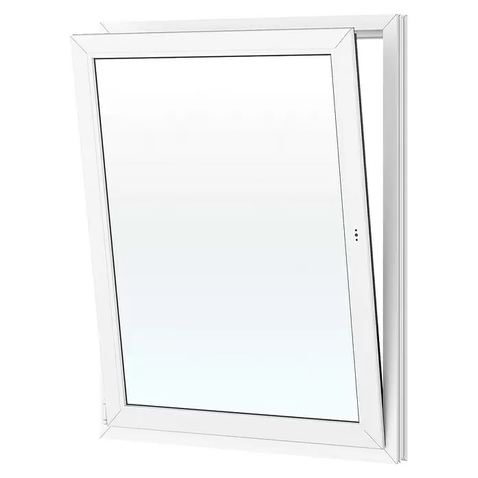 Solid Elements Kunststofffenster Basic - 105 x 135 cm, Verglasung: 2-fach, DIN Anschlag: Links, Außen: Anthrazit Sandstruktur, Innen: Weiß - Weißes Kunststofffenster, leicht gekippt, mit Dreh-Kipp-Funktion.