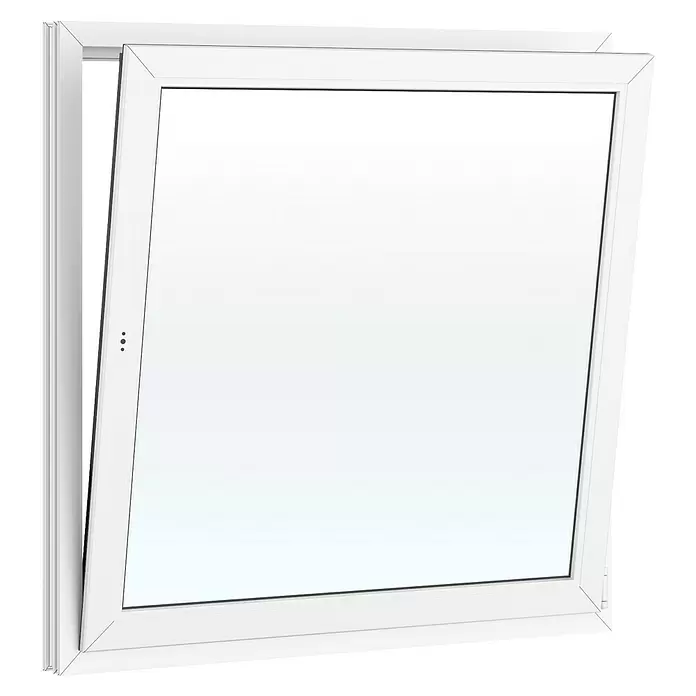 Solid Elements Kunststofffenster Basic - 120 x 120 cm, Verglasung: 2-fach, DIN Anschlag: Rechts, Außen: Anthrazit Sandstruktur, Innen: Weiß - Weißes PVC-Kippfenster, teilweise geöffnet.