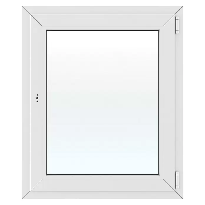 Solid Elements Kunststofffenster New Basic - 75 x 90 cm, Verglasung: 2-fach, DIN Anschlag: Rechts, Weiß - Weißes PVC-Flügelfenster mit transparenter Scheibe und sichtbaren Scharnieren.