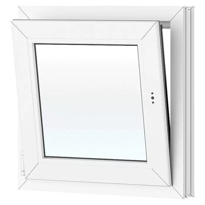 Solid Elements Kunststofffenster New Basic - 60 x 60 cm, Verglasung: 3-fach, DIN Anschlag: Links, Weiß - Weißer PVC-Fensterrahmen, zum Lüften gekippt.