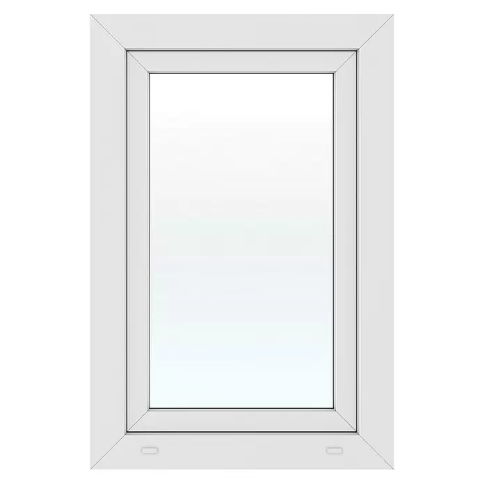 Solid Elements Kunststofffenster New Basic - 60 x 90 cm, Verglasung: 3-fach, DIN Anschlag: Links, Weiß - Rechteckiger weißer Fensterrahmen mit klarer Glasscheibe.