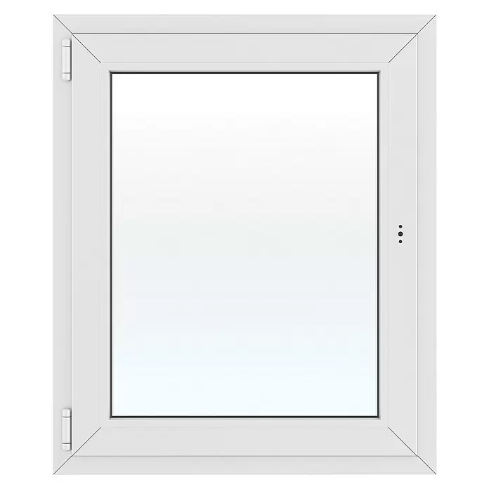 Solid Elements Kunststofffenster New Basic - 75 x 90 cm, Verglasung: 3-fach, DIN Anschlag: Links, Weiß - Weißes Drehkippfenster mit sichtbaren Scharnieren und Verriegelungspunkten.