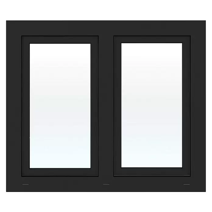 Solid Elements Kunststofffenster Basic - 120 x 110 cm, Verglasung: 3-fach, DIN Anschlag: Links/Rechts, Außen: Anthrazit Sandstruktur, Innen: Weiß - Schwarzes Doppelfenster.