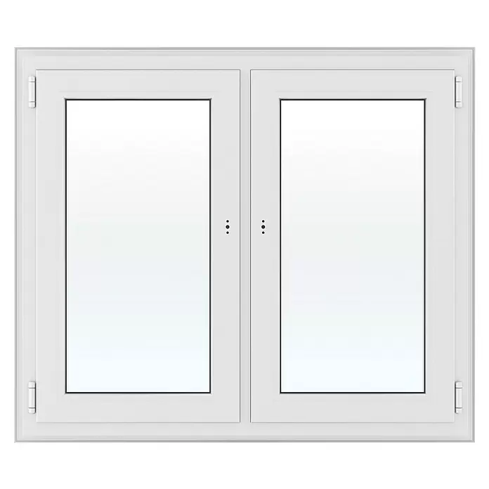 Solid Elements Kunststofffenster Basic - 150 x 110 cm, Verglasung: 3-fach, DIN Anschlag: Links/Rechts, Außen: Anthrazit Sandstruktur, Innen: Weiß - Weißes zweiflügeliges Fenster mit Scharnieren und zentralen Verschlusspunkten.
