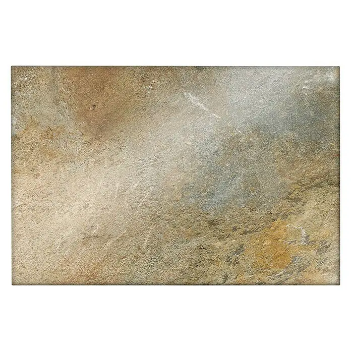 CUCINE Küchenrückwand - Golden Marble, 60 x 40 cm, Stärke: 6 mm, Einscheibensicherheitsglas (ESG) - Nahaufnahme einer rechteckigen Keramikfliese mit marmorierter Oberfläche in Braun-, Grau- und Goldtönen, ideal für moderne Wohnräume.
