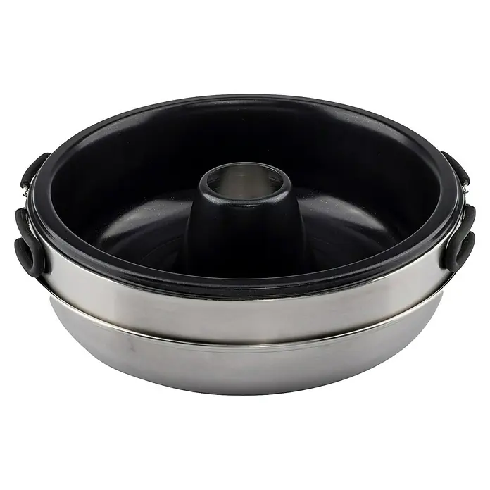 Petromax Backofenaufsatz Dimego - Ø x H: 27 x 10 cm - Metallischer Gugelhupf mit schwarzem Einsatz für Kuchen. Praktisches Küchenutensil für Hobbybäcker, ideal für leckere Kuchen und Desserts.