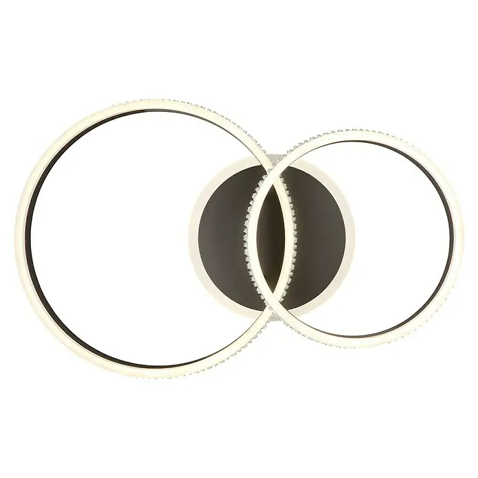 Globo Grouni Plafón - 50 W, Ø x Al: 64 x 15 cm, Plata, Blanco cálido - Diseño moderno de iluminación LED con dos anillos entrelazados, adornados con cristales brillantes para un toque elegante.
