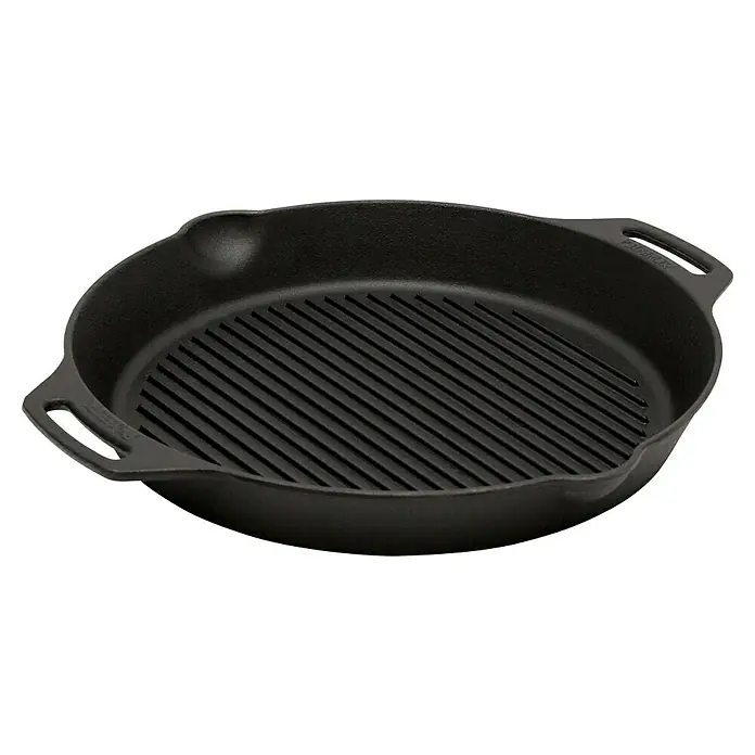 Petromax Grillpfanne - Durchmesser: 35 cm, Höhe: 5 cm, Gusseisen - Schwarze Grillpfanne aus Gusseisen mit Rillen für perfekte Grillmuster und zwei Griffen für einfaches Handling.