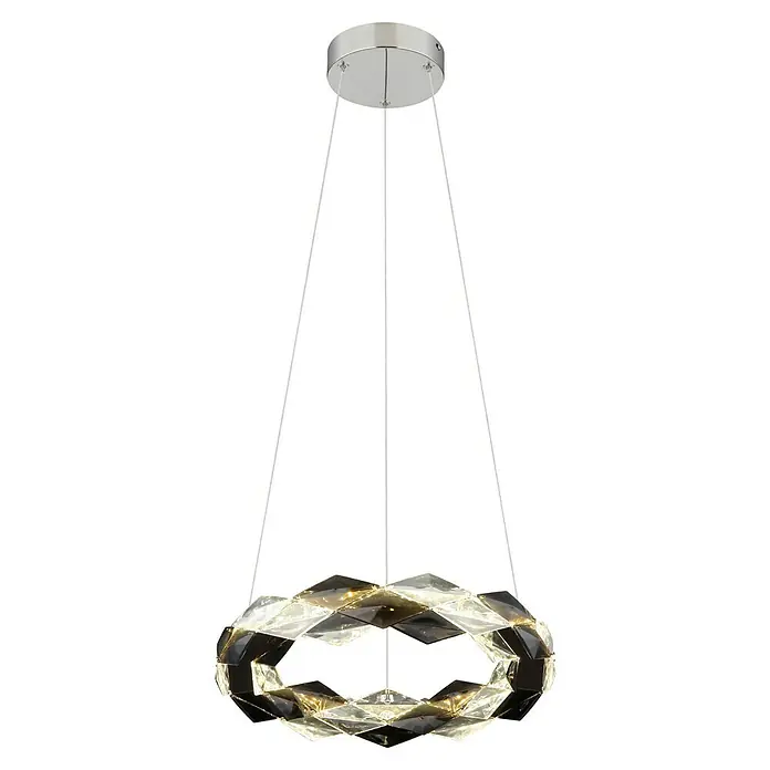 Globo Karilion LED-Pendelleuchte rund - 24 W, Ø x H: 37 x 130 cm, Rauch, Silber verchromt - Pendelleuchte mit facettiertem, ringförmigem Lampenschirm und silberner Aufhängung für ein modernes Ambiente.