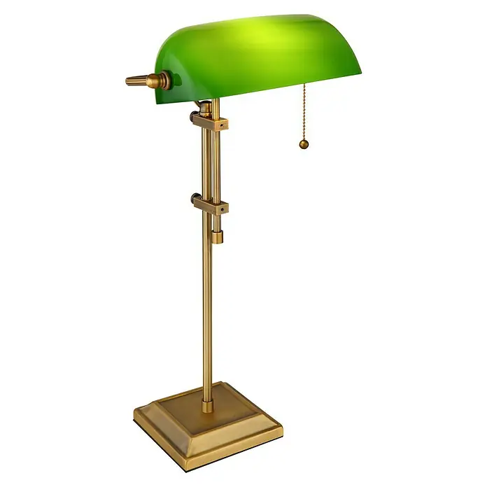 Globo Tischleuchte Antique eckig - 40 W, L x B x H: 26,5 x 18 x 36 cm, Gold, Grün - Elegante Bankerlampe mit grünem Schirm und goldenem Gestell, ideal für den Schreibtisch. Klassisches Design für stilvolle Beleuchtung.