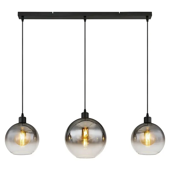 Globo Newcastle LED-Pendelleuchte - 60 W, L x B x H: 95 x 25 x 120 cm, Rauch, Schwarz matt - Hängeleuchte mit drei rauchfarbenen Glaskugeln und schwarzen Aufhängungen. Stilvolle Beleuchtung für Esszimmer oder Wohnbereich.