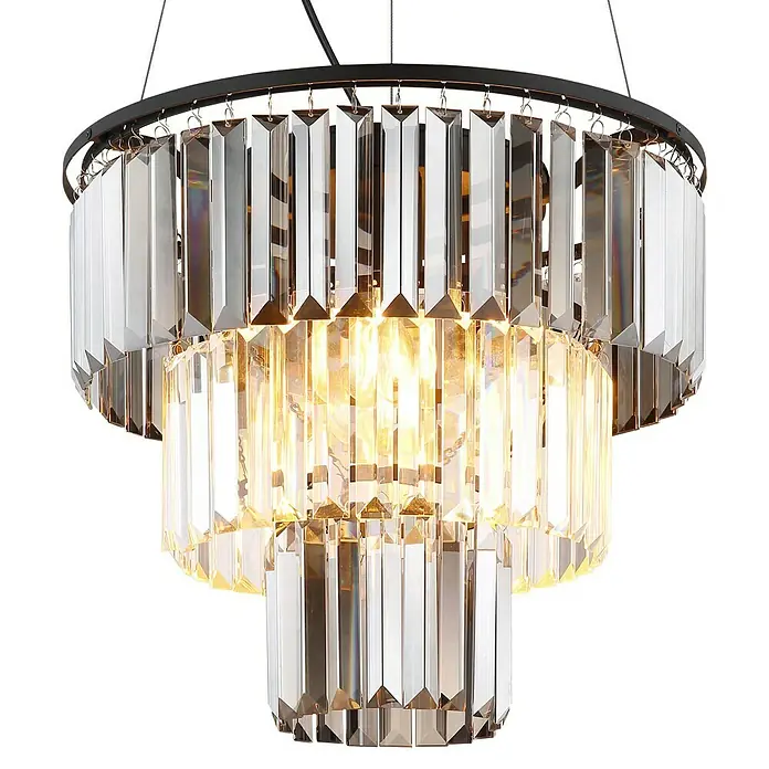 Globo Naxis LED-Pendelleuchte rund - 40 W, Ø x H: 40 x 120 cm, Rauch, Schwarz matt - Elegante dreistöckige Kristall-Hängeleuchte mit warmem Licht, die jeden Raum aufwertet und für eine stilvolle Atmosphäre sorgt.