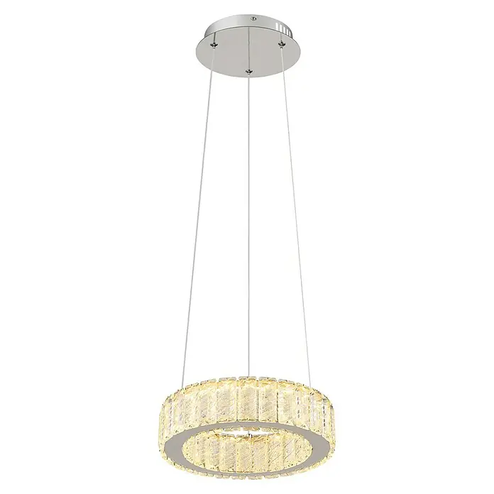 Globo Mucky LED-Pendelleuchte rund - 30 W, Ø x H: 30 x 120 cm, Klar, Silber verchromt - Die funkelnde Kristallring-Hängeleuchte sorgt für einen Hauch von Glamour. Das moderne Design erhellt jeden Raum auf elegante Weise.