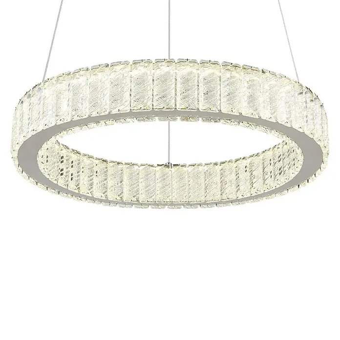 Globo Mucky LED-Pendelleuchte rund - 50 W, Ø x H: 50 x 120 cm, Klar, Silber verchromt - Elegante kreisförmige Kristall-Hängeleuchte mit klaren Akzenten, die jedem Raum einen Hauch von Luxus verleiht. Perfekt für stilvolle Beleuchtung.