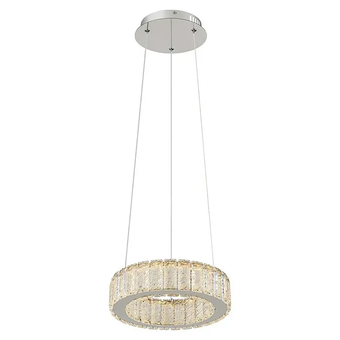 Globo Mucky LED-Pendelleuchte rund - 30 W, Ø x H: 30 x 120 cm, Klar, Silber verchromt - Eindrucksvolle LED-Hängeleuchte mit funkelnden Kristallelementen. Das Licht sorgt für eine elegante Atmosphäre in jedem Raum.