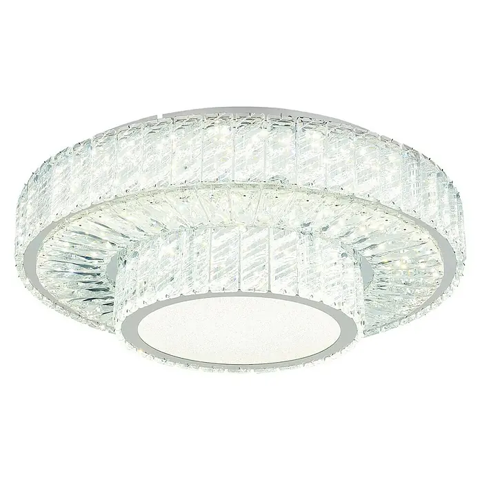 Globo Mucky LED-Deckenleuchte rund - 50 W, Ø x H: 50 x 17,3 cm, Klar, Silber verchromt, Warmweiß - Eine elegante, runde Deckenleuchte mit funkelnden Kristallen, die ein luxuriöses Ambiente schafft und jeden Raum aufwertet.