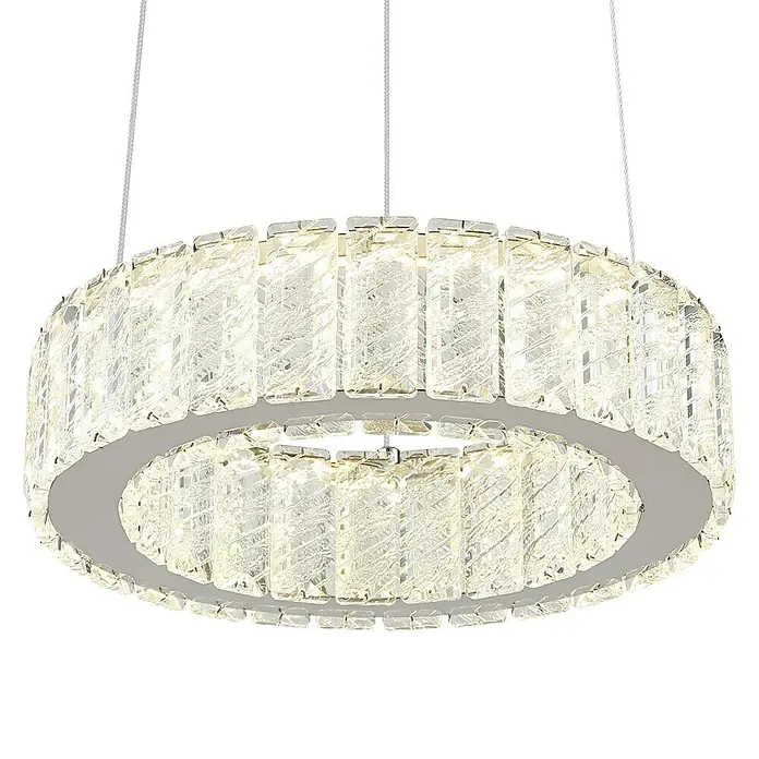 Globo Mucky LED-Pendelleuchte rund - 30 W, Ø x H: 30 x 120 cm, Klar, Silber verchromt - Elegante LED-Kristall-Deckenleuchte mit ringförmigem Design. Ein luxuriöses Beleuchtungselement, das jedem Raum Glanz verleiht.