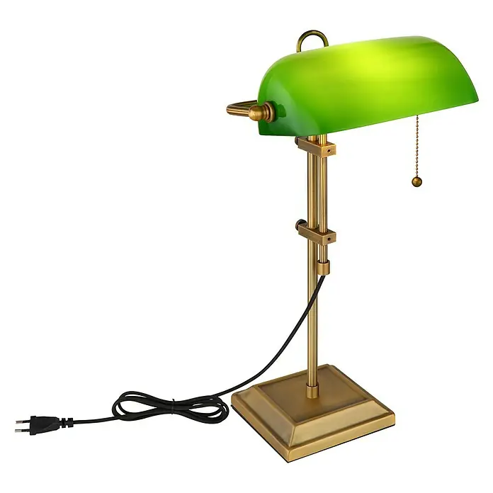 Globo Tischleuchte Antique eckig - 40 W, L x B x H: 26,5 x 18 x 36 cm, Gold, Grün - Grüne Bankerlampe mit goldenem Gestell, eine klassische Schreibtischleuchte. Sie ist ideal für Büro, Bibliothek oder als Nachttischlampe.