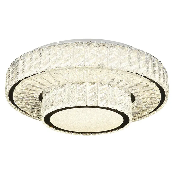 Globo Mucky LED-Deckenleuchte rund - 50 W, Ø x H: 50 x 17,3 cm, Klar, Silber verchromt, Warmweiß - Elegante LED-Deckenleuchte mit funkelnden Kristallelementen. Die moderne Lampe sorgt für ein luxuriöses Ambiente in jedem Raum.