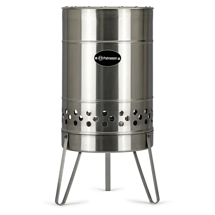 Petromax Feuertonne Pyron - Ø x H: 44,5 x 74 cm, Edelstahl - Der Petromax Holzkohlegrill mit seinem zylindrischen Design und den charakteristischen Löchern sorgt für ein besonderes Grillerlebnis.