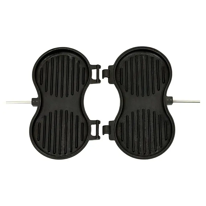 Petromax Burgereisen - L x B: 70 x 26 cm, Gusseisen - Doppelte gusseiserne Sandwichform mit langen Griffen, ideal zum Grillen köstlicher Sandwiches im Freien.