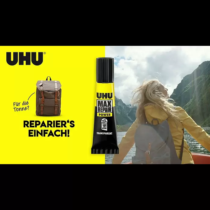 UHU Extrem-Kleber Max Repair - Transparent, 20 g, Tube - Rucksack fr die Tonne? Repariers einfach! Mit UHU Max Repair Power