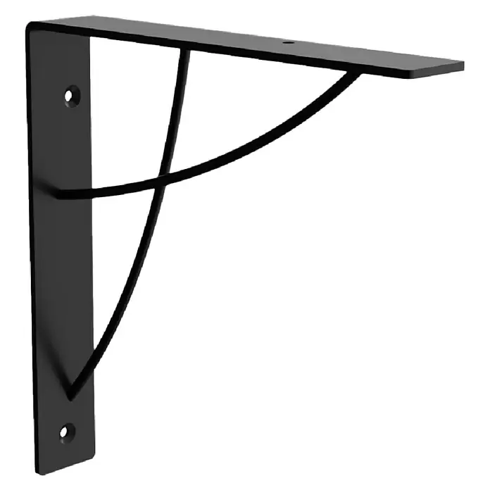 Walteco Wandkonsole Nivo - L x B: 18 x 18 cm, Belastbarkeit: 20 kg, Stahl, Mattschwarz - Schwarze Regalhalterung mit zwei gebogenen Streben und Befestigungslöchern für Wand und Regalbrett.