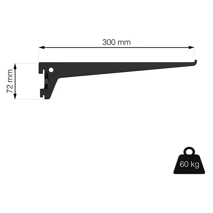 Element System Pro-Träger S 50 - Länge: 30 cm, Schwarz, Belastbarkeit: 60 kg - Schwarze Regalkonsole mit den Maßen 300 mm Länge und 72 mm Höhe, belastbar bis 60 kg. Ideal zur Wandmontage von Regalböden im Innenbereich.