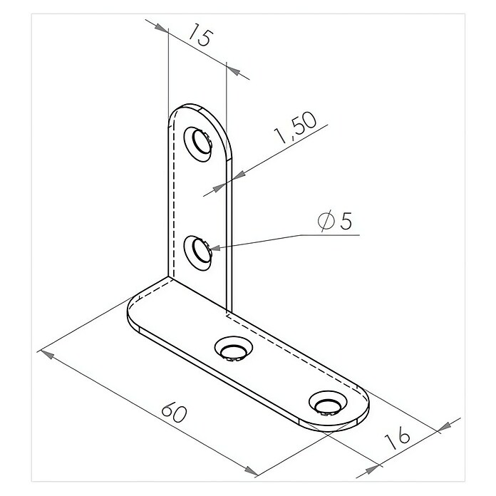 Walteco Kutnik Lijevo  (D x V: 45 x 16 mm, Debljina: 1,5 mm) | BAUHAUS