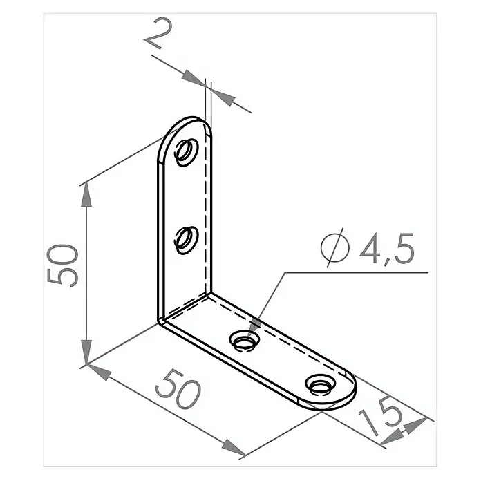 Walteco Winkelverbinder - L x B x H: 50 x 15 x 50 mm - L-förmiger Winkelverbinder mit den Maßen 50x50 mm, einer Dicke von 2 mm und Bohrungen von 4,5 mm Durchmesser.