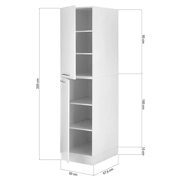 Respekta Hochschrank Clara - B x L: 50 x 67,6 cm, Weiß - Ein weißer Hochschrank mit offenen Türen und mehreren Regalböden zur optimalen Raumausnutzung.