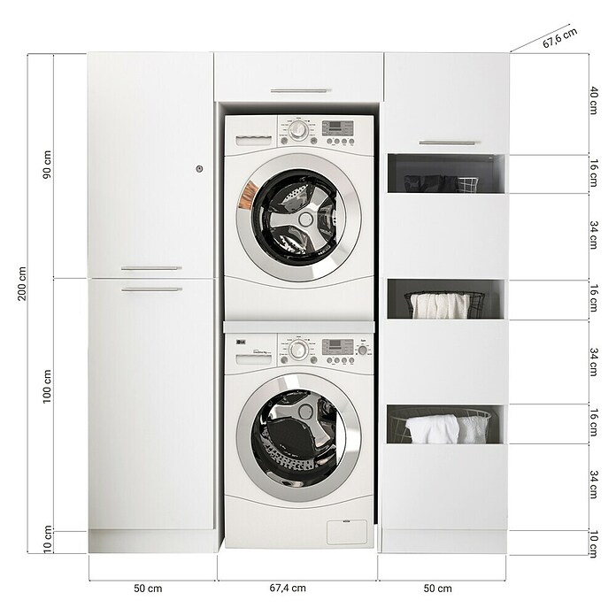 Respekta Waschmaschinenschrank Clara (L x B: 67,6 x 167,4 cm, Weiß, Mit 2 x Waschmaschinenschrank, Wäscheschrank & Hochschrank) | BAUHAUS