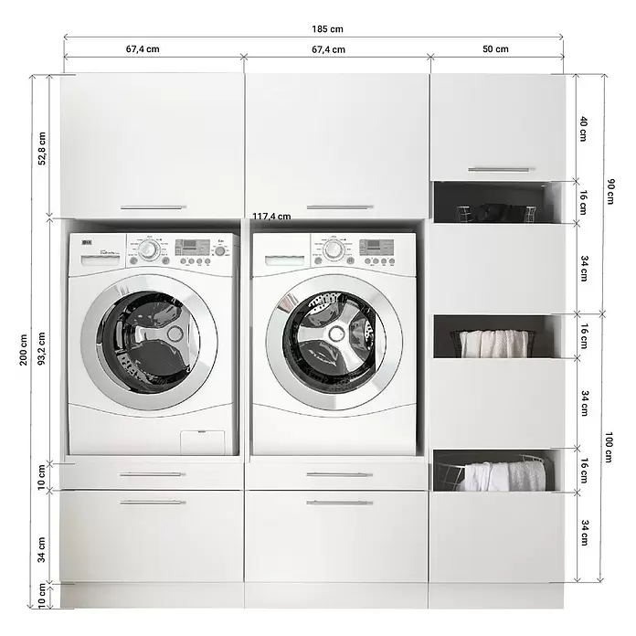 Respekta Waschmaschinenschrank ClaraL x B: 67,6 x 184,8 cm, Weiß, Mit zwei Waschmaschinenschränke & Hochschrank