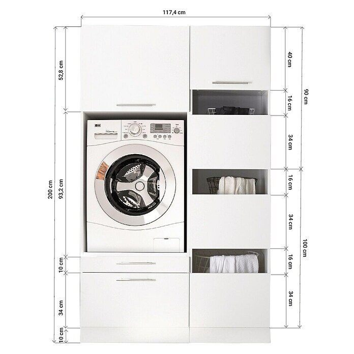 Respekta Waschmaschinenschrank Clara (L x B: 67,6 x 117,4 cm, Weiß, Mit Waschmaschinenschrank & Wäscheschrank) | BAUHAUS