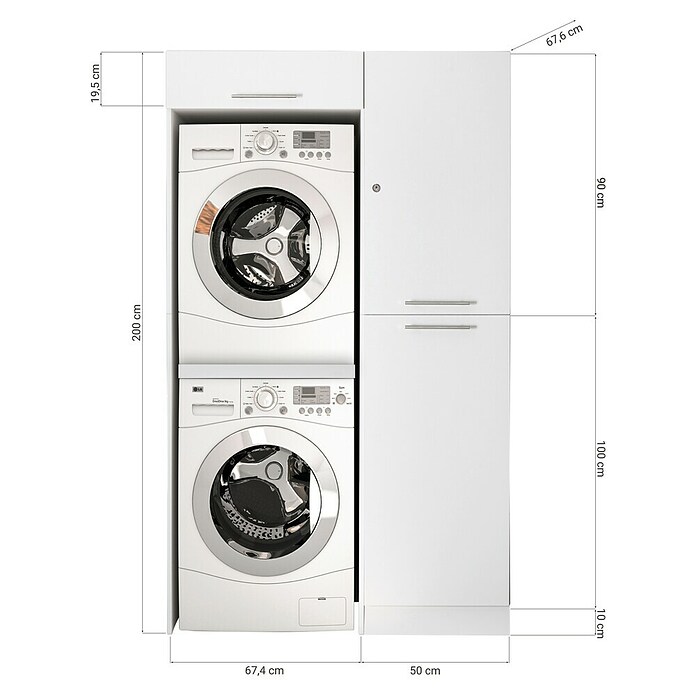 Respekta Waschmaschinenschrank Clara (L x B: 67,6 x 117,4 cm, Weiß, Mit Hochschrank & Waschmaschinenschrank) | BAUHAUS