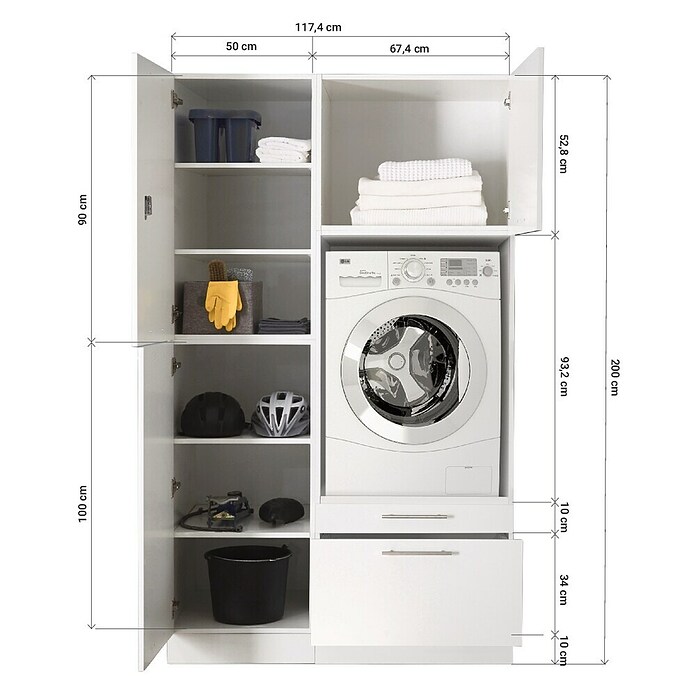 Respekta Waschmaschinenschrank Clara (L x B: 67,6 x 117,4 cm, Weiß, Mit Waschmaschinenschrank & Hochschrank) | BAUHAUS