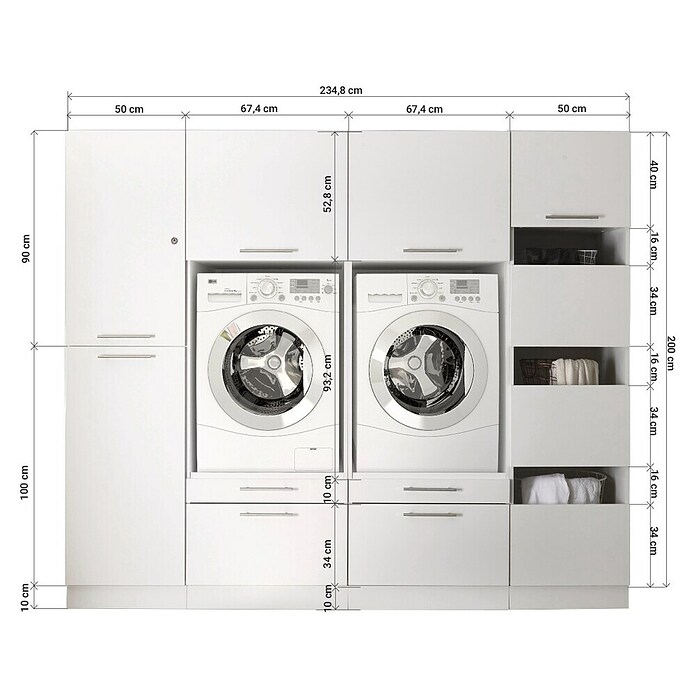 Respekta Waschmaschinenschrank Clara (L x B: 67,6 x 234,8 cm, Weiß, Mit zwei Waschmaschinenschränke, Wäscheschrank & Hochschrank) | BAUHAUS