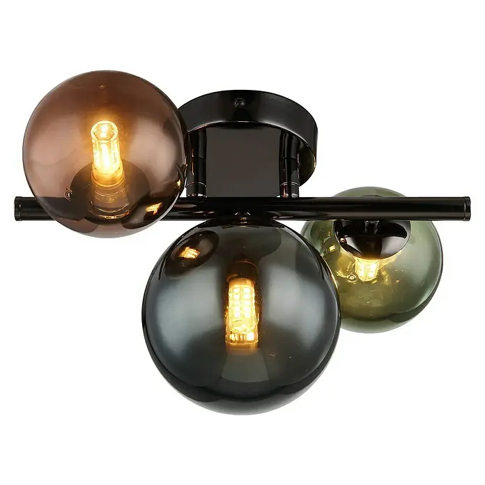 Globo Riha Deckenleuchte - 3,5 W, Ø x H: 28,3 x 18,9 cm, Mehrfarbig, Grau matt, Warmweiß - Moderne Deckenleuchte mit drei kugelförmigen Lampenschirmen in Braun-, Grau- und Grüntönen. Das elegante Design passt perfekt in moderne Wohnräume.