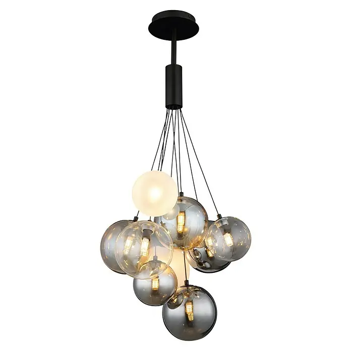 Globo Pendelleuchte Ballgi - 10 W, Schwarz, Weiß, Schwarz matt, G9 - Moderne Hängeleuchte mit mehreren Glaskugeln und einem schwarzen Rahmen. Elegante Beleuchtung für ein stilvolles Ambiente.