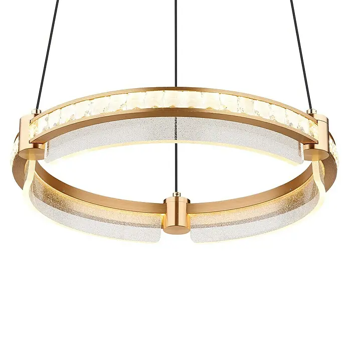 Globo Blondie LED-Pendelleuchte - 36 W, 40 x 120 cm, Gold, Gold, Mehrfarbig - Elegante LED-Hängeleuchte in Ringform mit goldenem Rahmen und dekorativen Kristallelementen. Ideal für moderne Wohnräume.