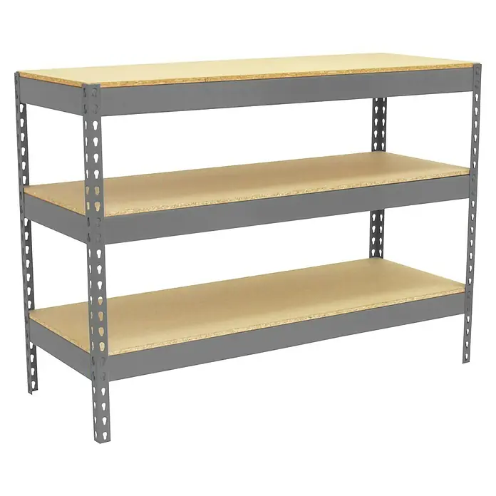 Simonrack Simonwork Werkbank Basic 3 - L x B: 60 x 120 cm, Arbeitshöhe: 90 cm, Belastbarkeit: 400 kg, Grau - Regal mit drei Regalböden aus Holz und grauem Metallrahmen. Praktische Aufbewahrungslösung für Garage oder Keller.
