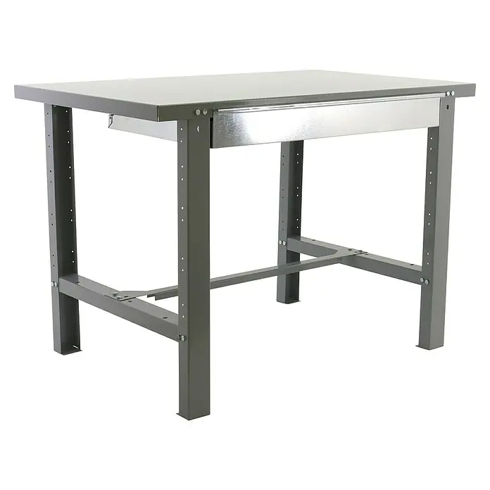 Simonrack Simonwork Werkbank BT6L METAL 1BOX - L x B: 73 x 180 cm, Arbeitshöhe: 83 cm, Belastbarkeit: 635 kg, Grau - Grauer Arbeitstisch mit stabilen Metallbeinen und einer Schublade. Ideal für Werkstatt oder Hobbyraum, robust und langlebig.