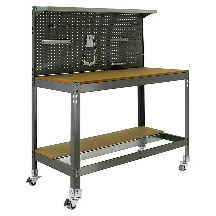 Simonrack Simonwork Werkbank MOBILE BT3 - L x B: 61 x 151 cm, Arbeitshöhe: 155 cm, Belastbarkeit: 120 kg, Grau - Werkbank mit Lochplatte und Rollen für den mobilen Einsatz in Werkstätten und Garagen. Ideal für Hobbybastler und Profis.